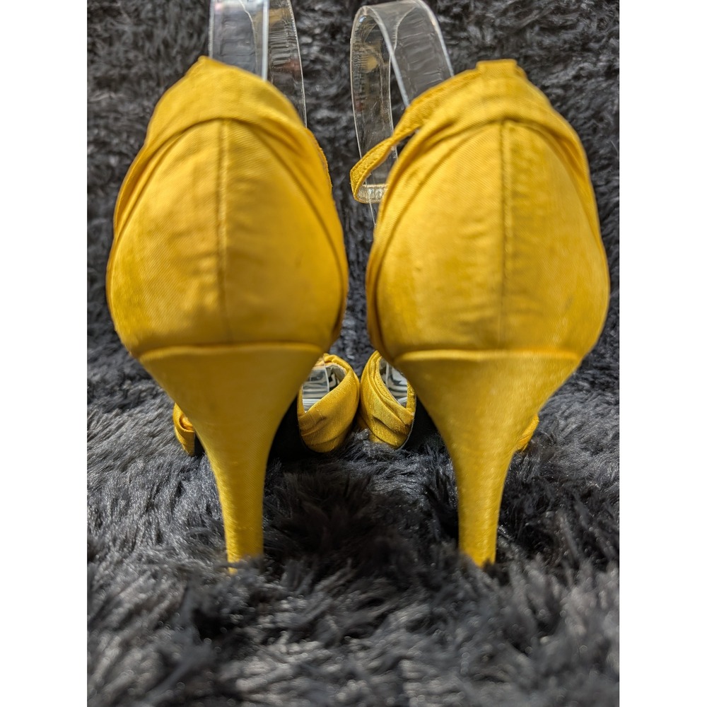 Rocket Dog Yellow Fabric Ankle Strap Heels Knotted Toe Striped Insole 8.5M C249 - Picture 5 of 10